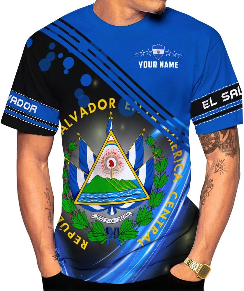 Ligthuy Personalized Name El Salvador Shirt 3D, El Salvador Flag Shirt for Men Women, Unisex T-Shirts S-5XL