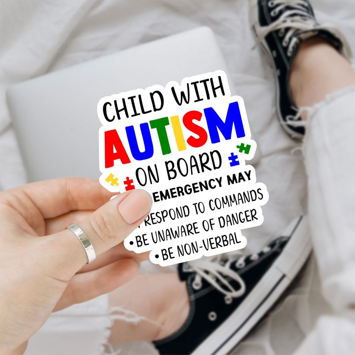3Pcs Child with Autism On Board Sticker, Autism Awareness Vinyl Sticker Decal, Child Emergency Alert Sticker, Autistic Child Sign Decal - Stickers for Laptop Water Bottle Phone Car Helmet 3"