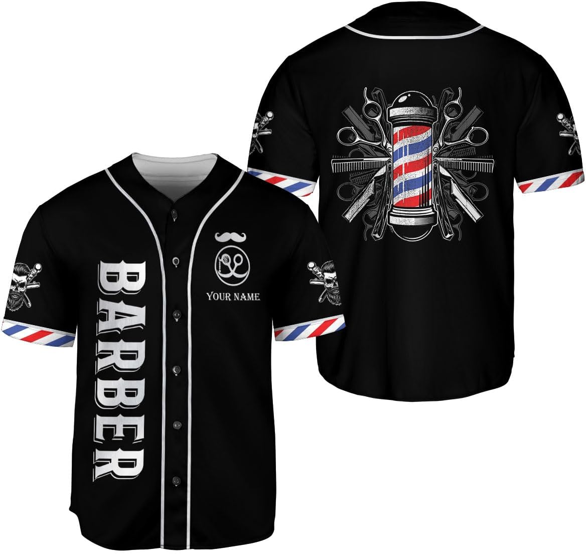 Personalized Barber Shop Baseball Jersey, Hairdresser Jersey, Barber Tools Hat