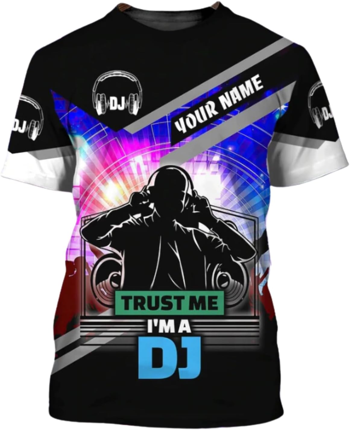 MAPrints Personalized DJ 3D T-Shirts, Custom DJ Shirt with Name, DJ Gifts for Men EDM Music Festival Clothing, Gift for DJ
