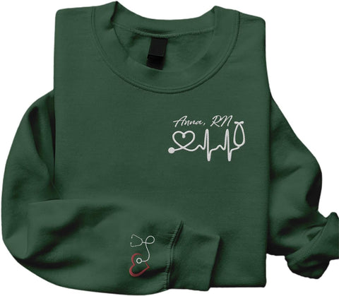 Suseaz Personalized Embroidered Nurse Sweatshirt, Custom Name Nurse Sweatshirt, Gift For Nurse, Women, Nursing School Shirt