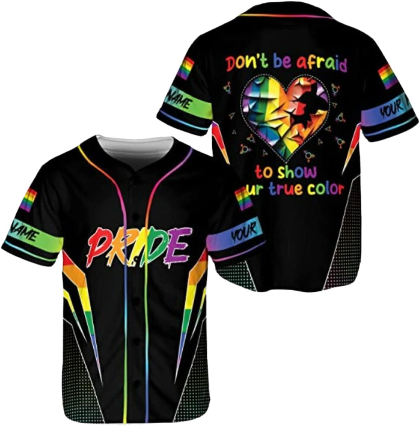 Mostprints Personalized Name LGBT Pride Baseball Jersey, LGBT Shirts, Pride Clothing, Personalized LGBT Baseball Jersey Shirt