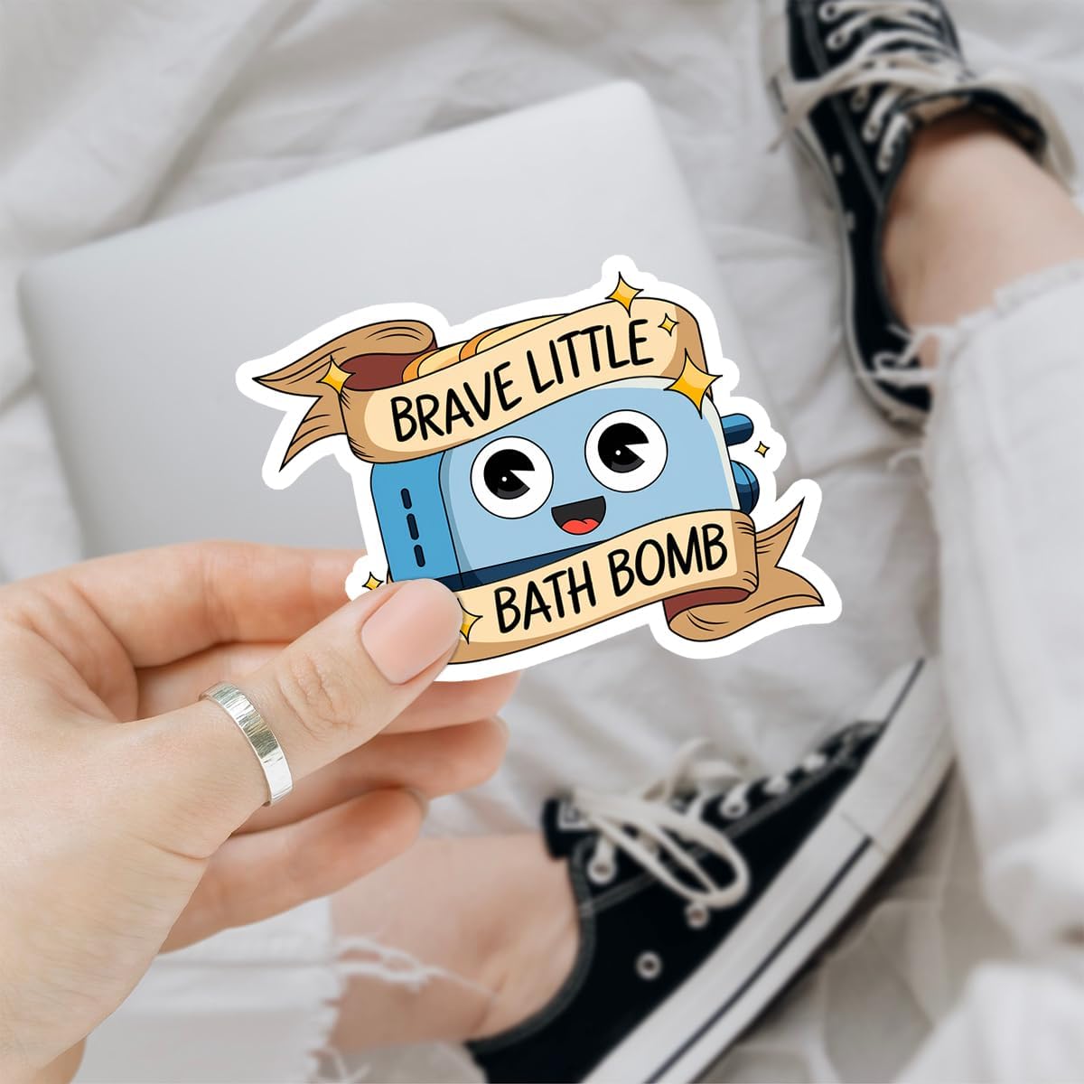 3 Pcs Brave Little Bath Bomb Sticker, Mental Health Inappropriate Stickers, Funny Sarcastic Dark Humor Stickers - Vinyl Sticker 3x3 for Water Bottles Laptop Phone Car Helmet Hard Hat