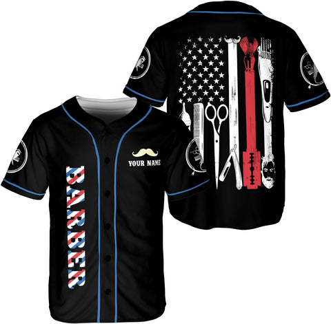 Personalized Barber Shop Baseball Jersey, Hairdresser Jersey, Barber Tools Hat