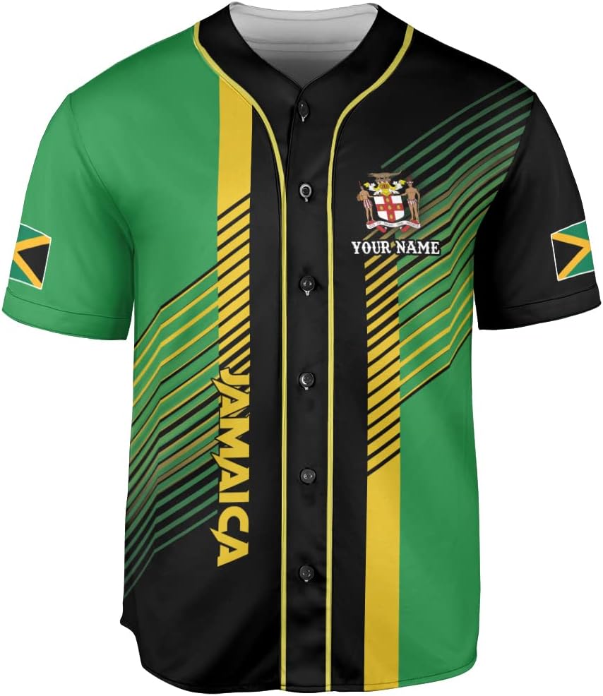 Leprints Personalized Jamaica Baseball Jersey Shirt, Custom Team Name Jamaican Baseball Jersey for Men, Women