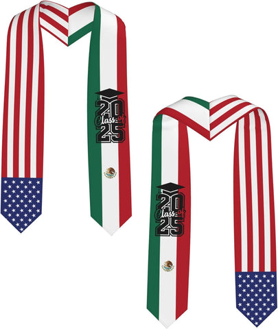Mexico Graduation Sash, Mexican American Flag Graduation Stole class of 2025
