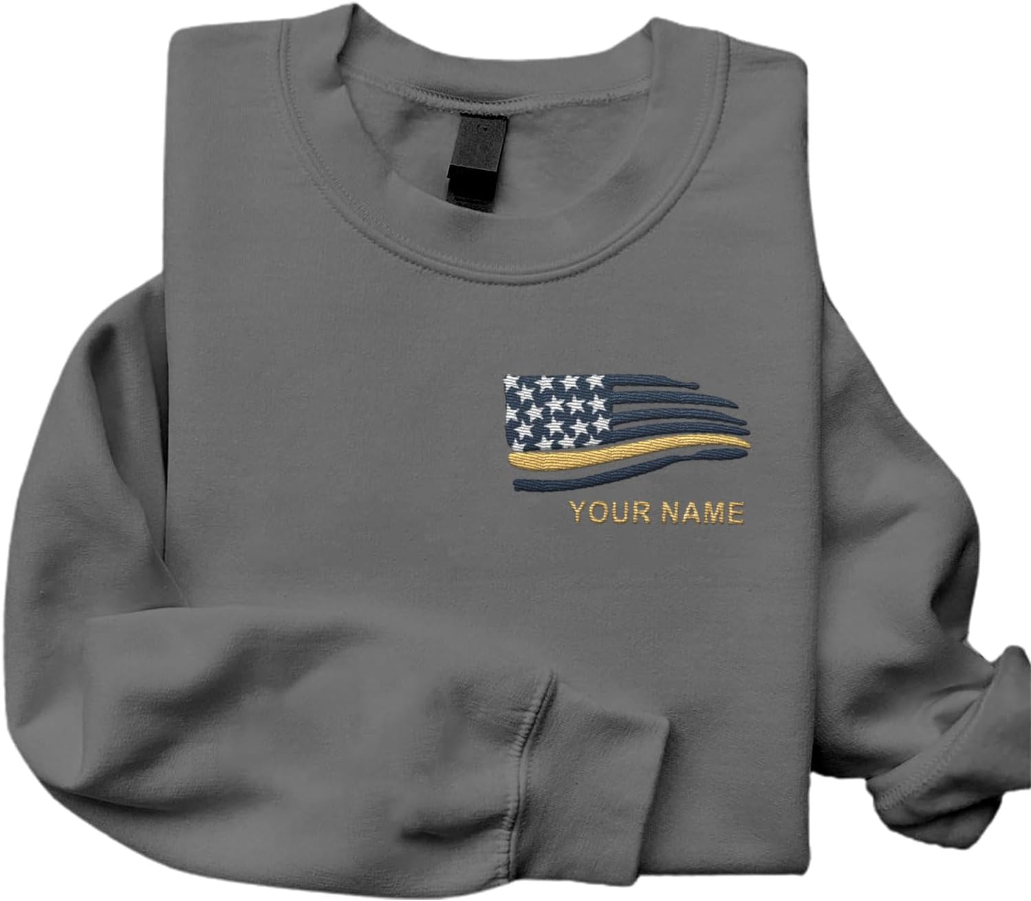 Intenprints Personalized Embroidered Dispatcher Shirt 911 Emergency Services Sweatshirt Thin Gold Line Flag Dispatcher Shirt