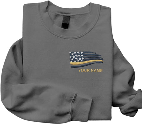 Intenprints Personalized Embroidered Dispatcher Shirt 911 Emergency Services Sweatshirt Thin Gold Line Flag Dispatcher Shirt