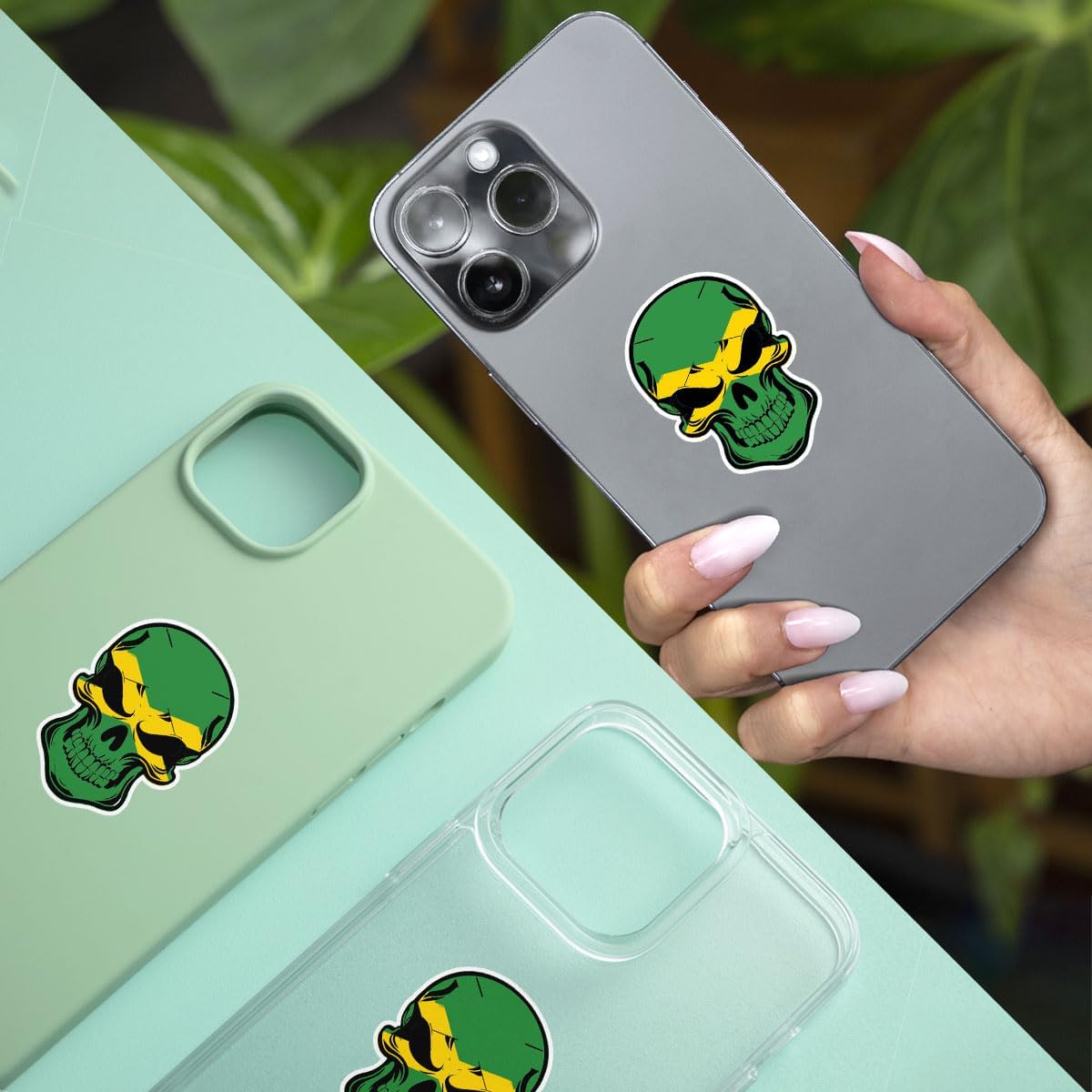 (3Pcs) Jamaica Skull Sticker, Jamaica Flag Decal, Jamaica Assesories, Skull Bumper Stickers for Cars, Jamaican Flag Skull Vinyl Sticker - Stickers for Laptop Water Bottle Phone Car Window Helmet 3"