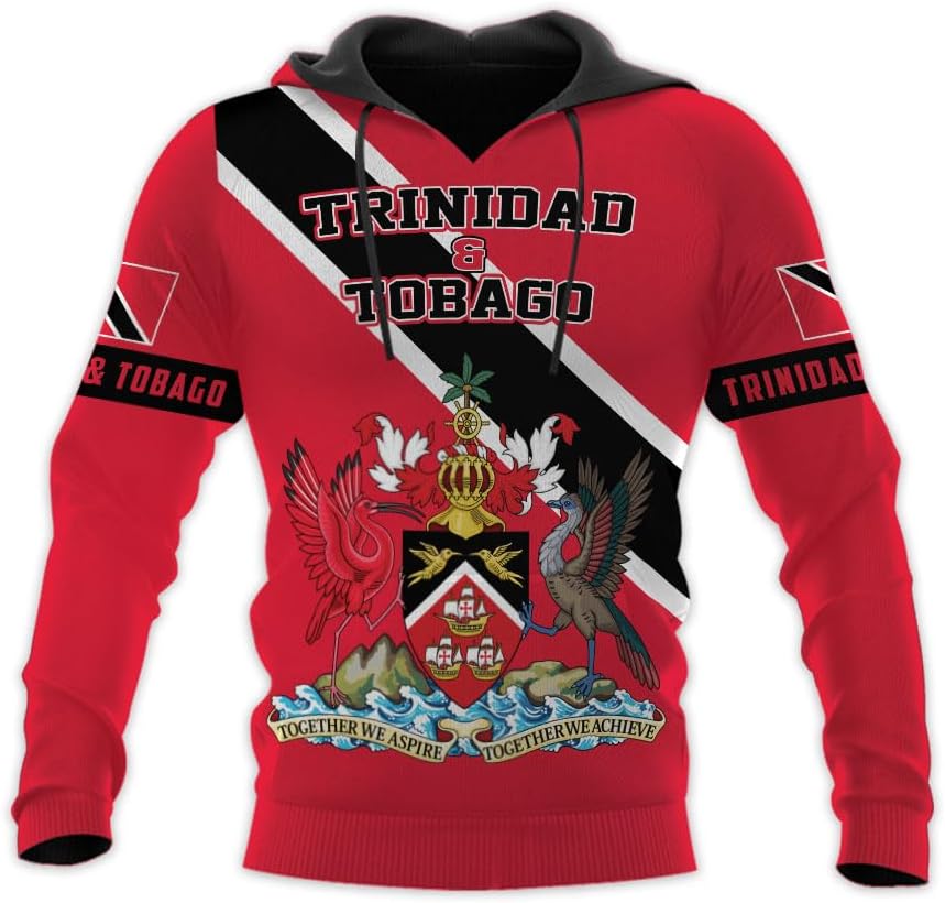 Vybonz Personalized Trinidad & Tobago Hoodie 3D Trinidad and Tobago Coat of Arms Flag Sweatshirt Trinidad Pride Zip Hoodie