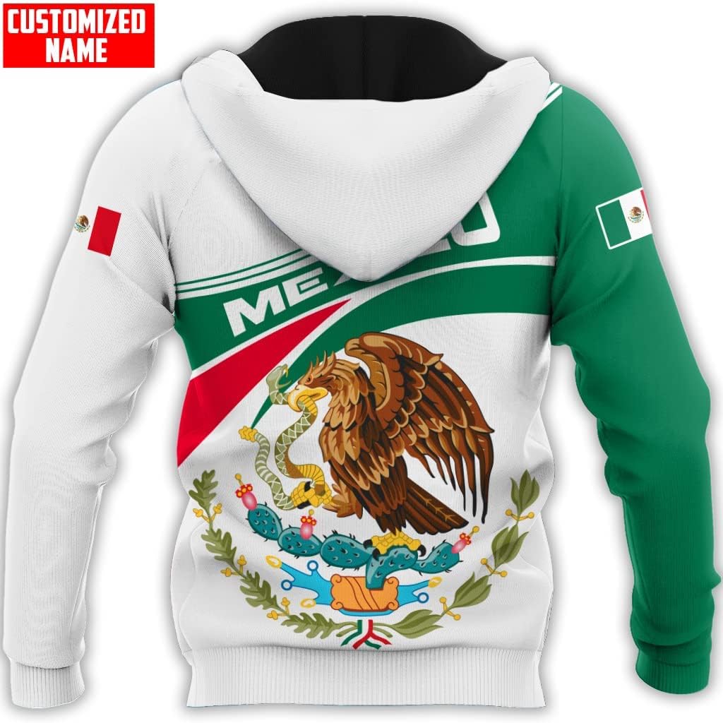 Mostprints Personalized Name Mexican Hoodie 3D, Customized Mexican Hoodies for Men, Unisex Mexico Hoodie, Mexico Hoodies for Men