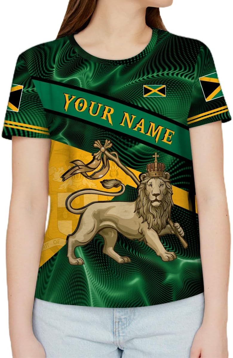 Ligthuy Personalized Jamaica Shirt 3D, Custom Jamaica Flag Lion Shirt for Men and Women, Jamaican Pride T-Shirt Unisex