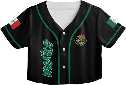 Mostprints Personalized Name Number Mexico Baseball Jersey Croptop Shirt, Mexican Shirts for Women, Mexico Shirts for Women