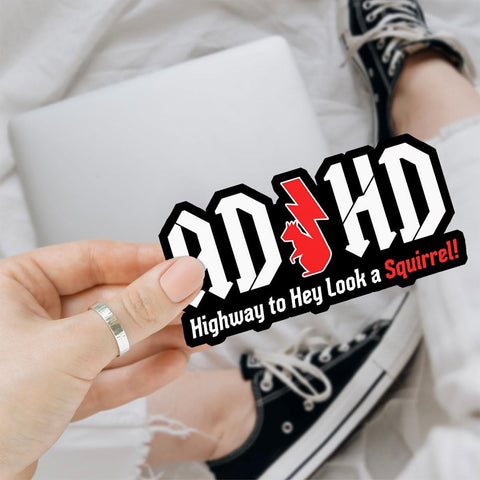 (3 Pcs) ADHD Stickers - AD/HD Highway to Hey Look a Squirrel, Funny 5 Inch Vinyl Truck Decals for Windows, Cars, Trucks, Laptops, Water Bottles - Squirrel Sticker, Funny Window Stickers