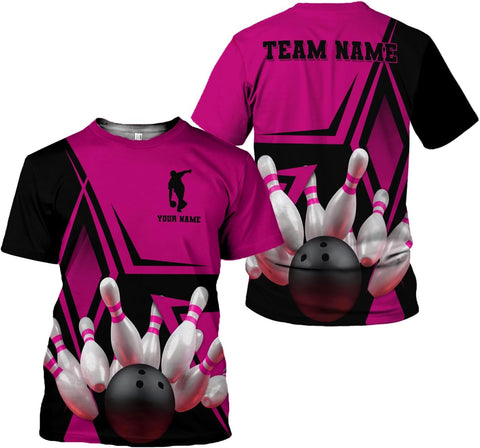 Personalized Bowling Shirt Custom Name Shirts Gift for Women & Men Womens Polo Team 3D Unisex Jersey Short Sleeve Funny