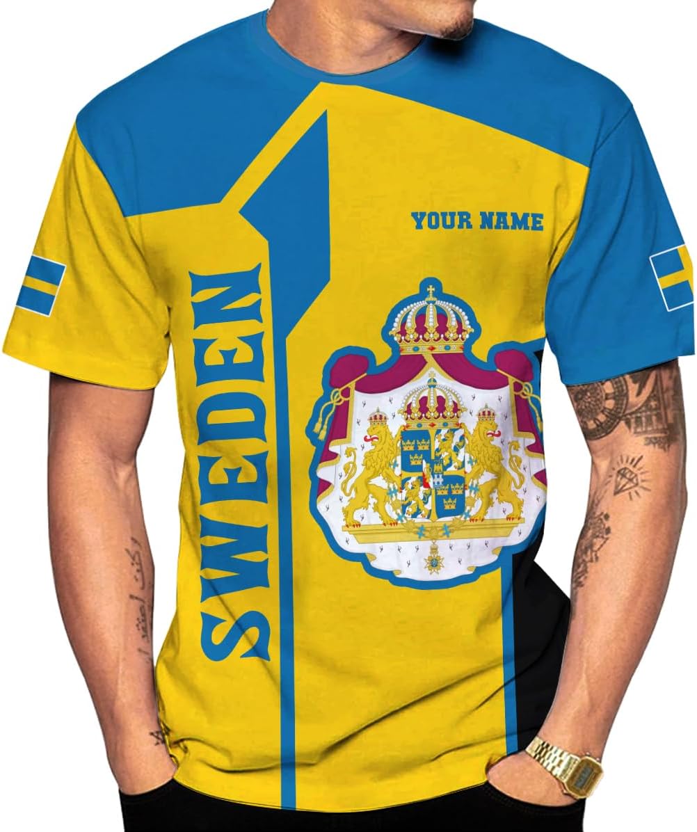 Personalized Sweden Flag Unisex Shirt Custom Vintage Sverige Sweden Casimas Shirts Men's Shirt T-Shirt Swedish National Pride