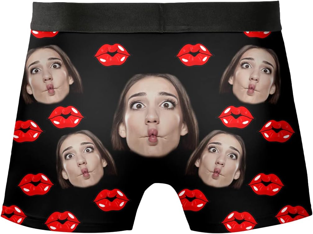 Personalized Girlfriend BoyFriend Photo Face Boxer Underwear with funny face, Custom Faces Print Shorts Novelty Briefs for Men Men's Funny Gifts Christmas, Xmas, Valentine's day gifty BX66