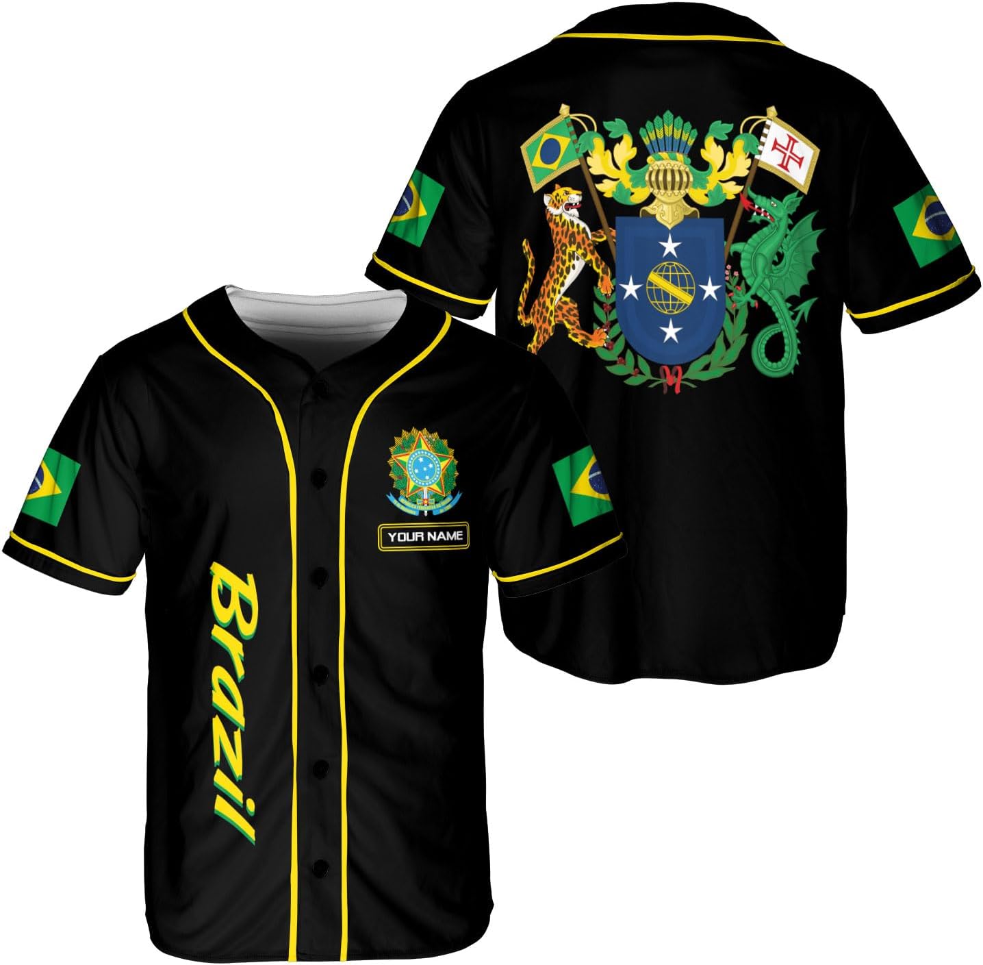 Mostprints Personalized Brazil Baseball Jersey Shirt 3D Brasil Brazilian Flag Bandera Bandeira Jersey Soccer for Men Women