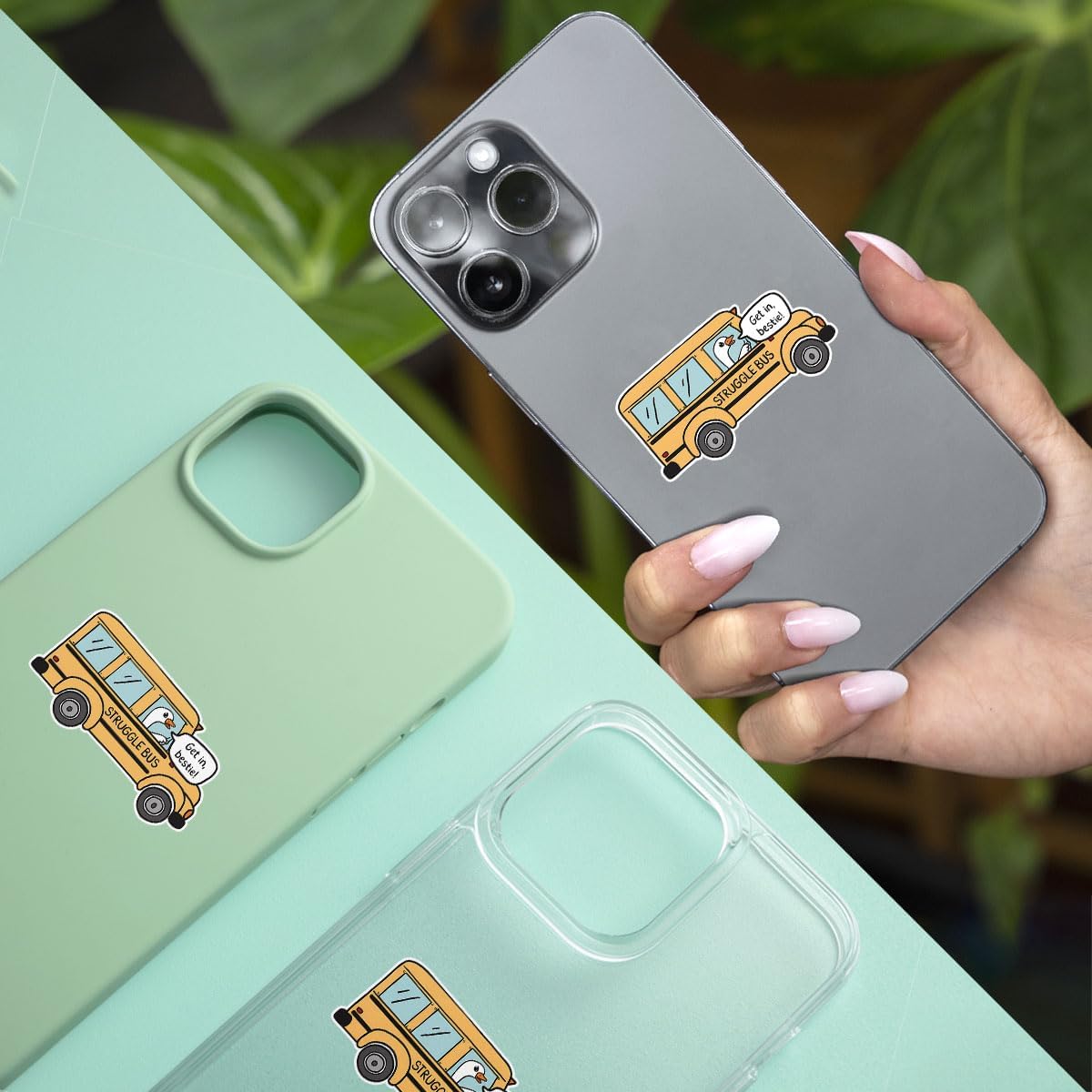 (3psc) Struggle Bus Drive Get in Bestie Sticker, Struggle Bus Sticker, Struggle Bus Goose Sticker Mental Health Anxiety Sticker Die-Cut Waterproof Vinyl Sticker Laptop Water Bottle Window Phone Helmet