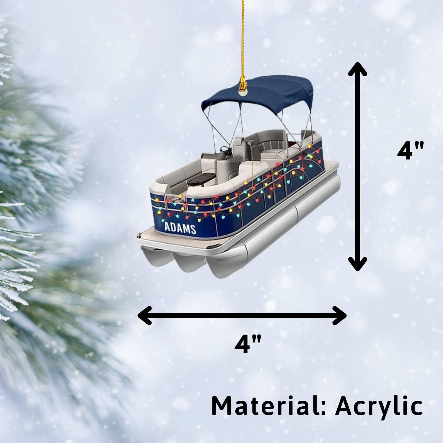 Pontoon Boat Ornament, Pontoon Christmas Ornament, Pontoon Boat Christmas Car Ornament, Pontoon Boat, Christmas Tree Ornament Hanging Decor, Custom Pontoon String Light Flat Ornament (Style 1)