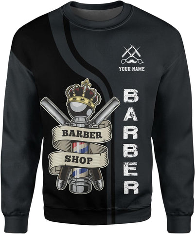Vybonz Personalized Name Barber 3D AOP Hoodie Gift for Men & Women, Hair Stylist Shirt Barbershop