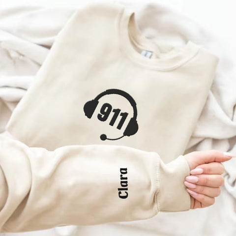 Leeprints Personalized Embroidered Dispatcher 911 Sweatshirt, Pulse Dispatch Embroider Hoodie, Thin Gold Line 911