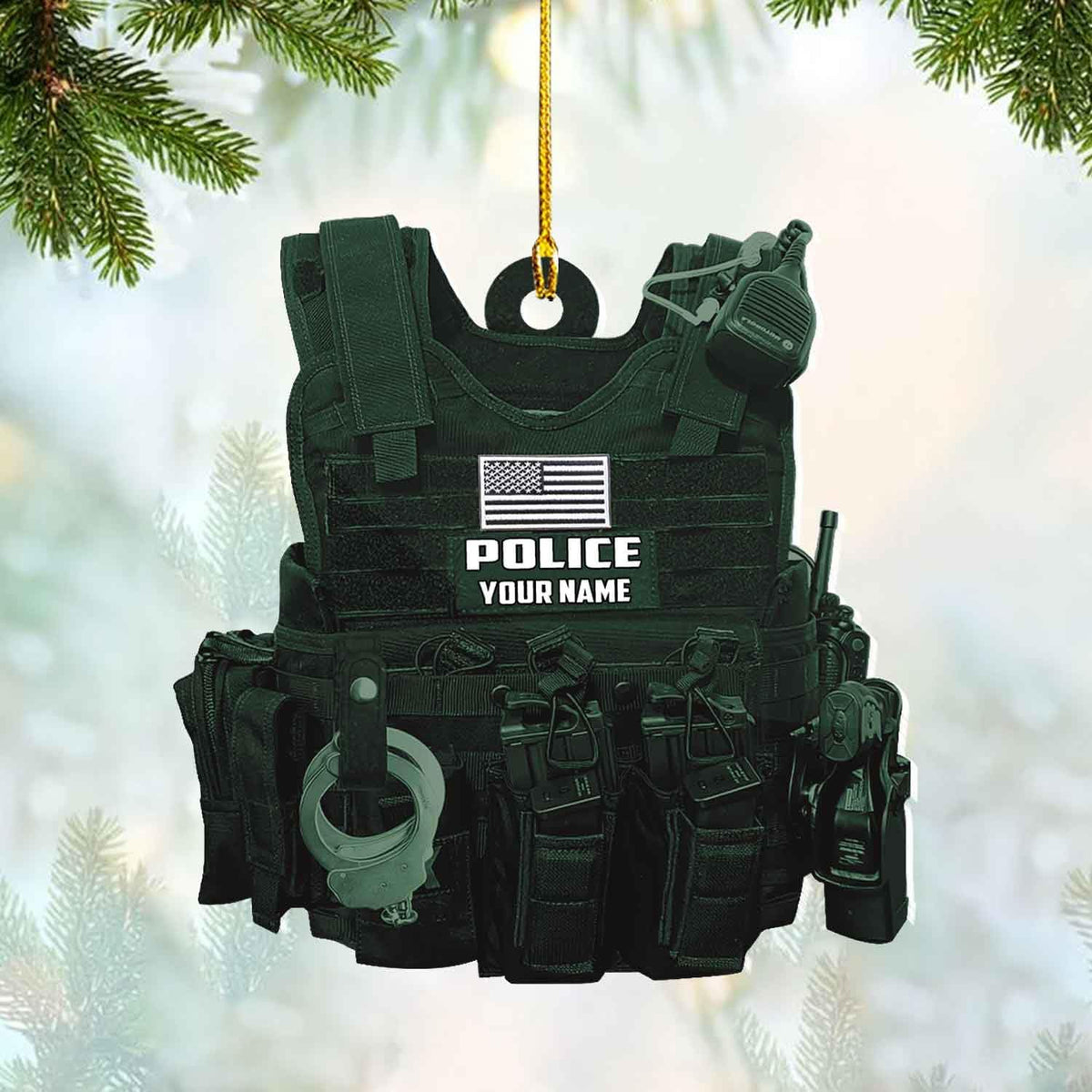 HomeDesign Personalized Police Ornaments Police Ornament Police Officer Flat Ornament Hanging, Police Gift Thin Blue Line Ornament Christmas Car Hanging Ornament Decorations Custom (Police 3)