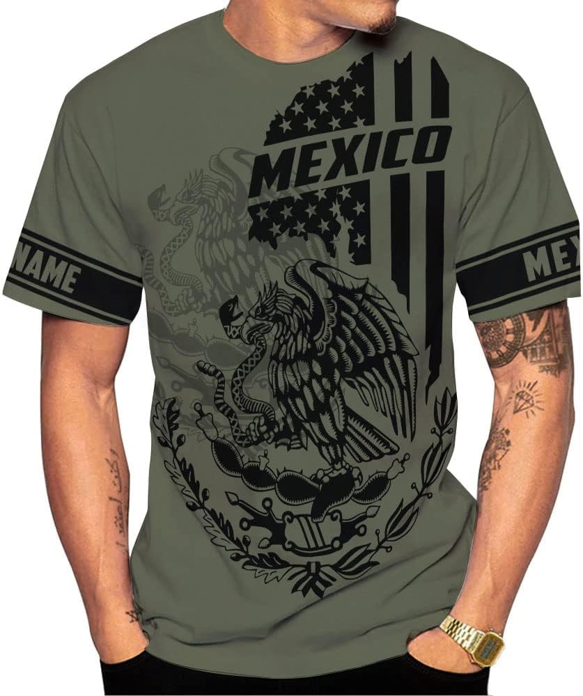 Mostefy Personalized Name Mexican Shirts 3D Customized Mexico Shirt US Flag, Mexican Shirts for Women Unisex