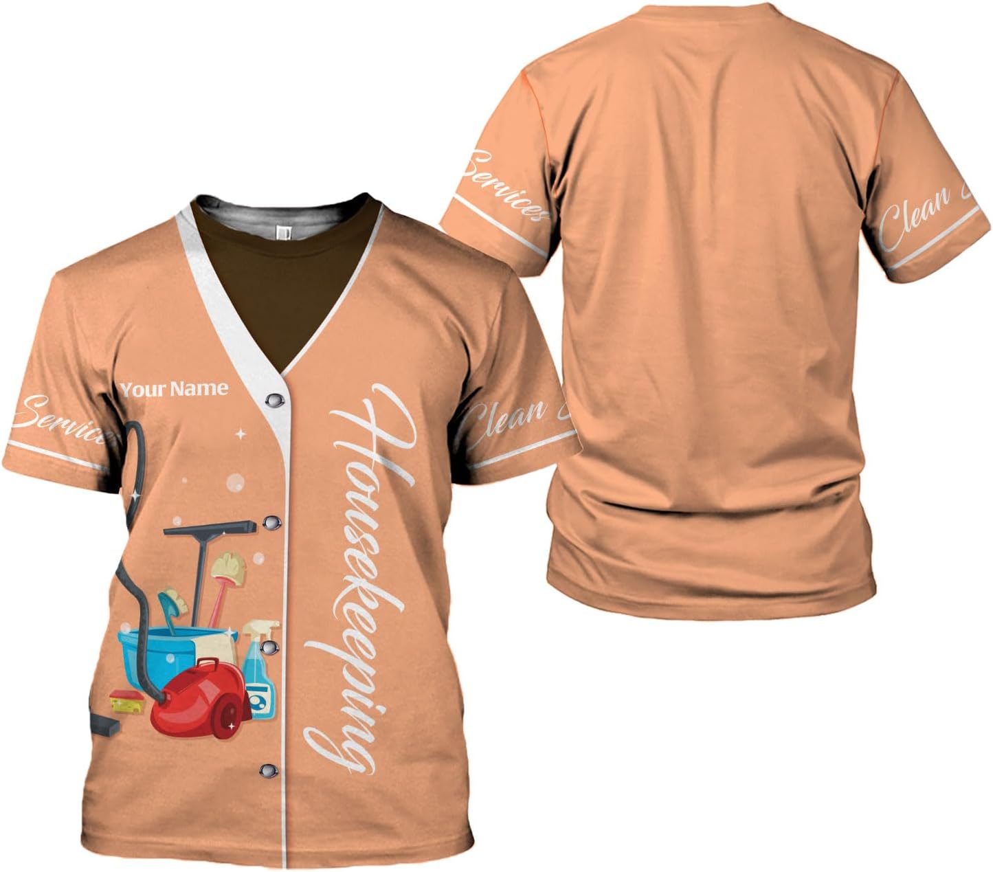 Personalized Housekeeping Shirts, Custom Cleaning Uniforms for Women 3D Cleaning Service Gifts Housekeeper Shirt Clean Lady