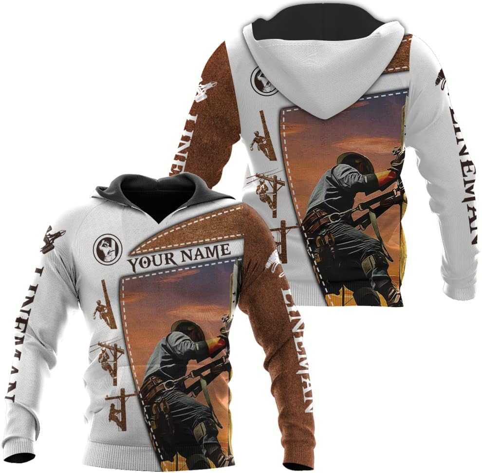 Personalized Lineman 3D Print Hoodies Unisex Pullover Hoodie Gift For Men, Women, Full Size S-5XL For Men Women