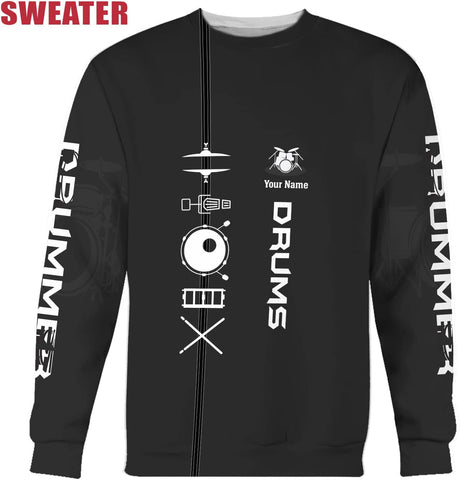 Personalized 3D Drummer Shirt - Custom Name 3D Drum Shirt Gift for Women & Men