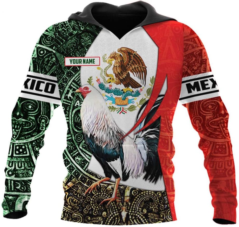 Personalized Name Rooster Mexican Hoodie 3D, Customized Mexican Hoodies for Men, Unisex Mexico Hoodie 3D, Mexico Hoodies for Men, Mexico Flag Gift, T Shirt, Zip Up Hoodie, Sweatshirt HD10