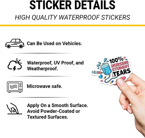 3PCS 100% Nursing Student Tears 3" Sticker, Nurse Doctor Paramedic Medical Humor Design, Die Cut Waterproof Vinyl Decal for Laptop, Water Bottle, Car, Phone, Window, Notebook