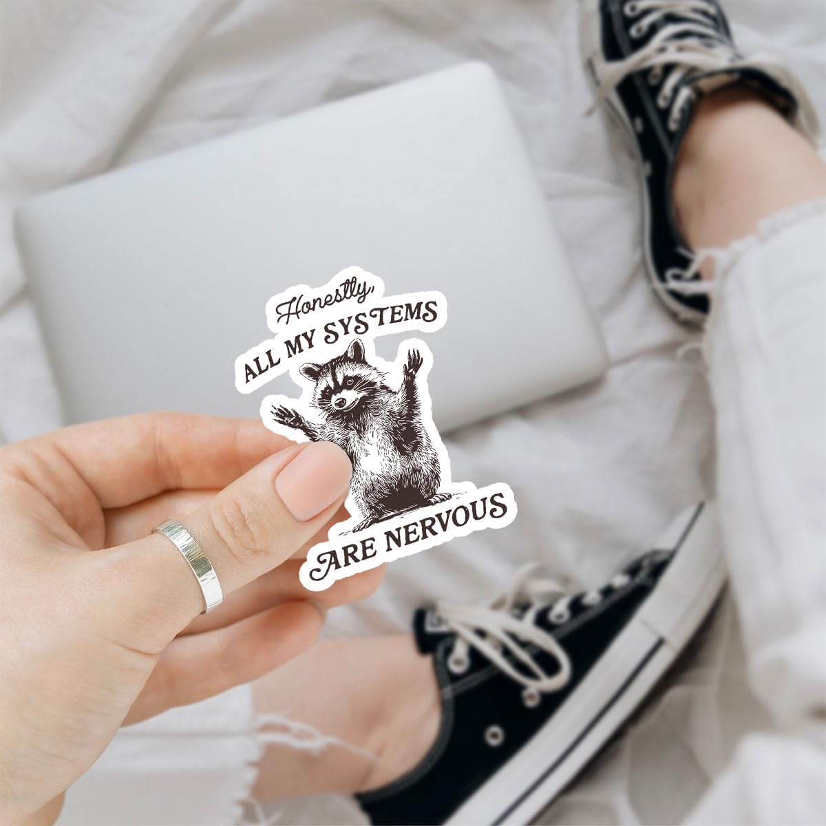 3Pcs Honestly, All My Systems are Nervous Sticker All of My Systems are Nervous Stickers Sarcastic Anxiety Bookish Gift Mental Health Funny Raccoon Decal for Laptop Bottle Phone Car Hard Hat 3"