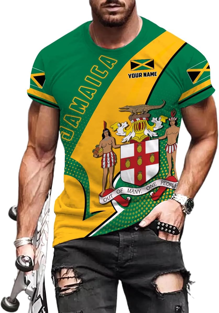 Ligthuy Personalized Jamaica Shirt 3D, Custom Jamaica Flag Lion Shirt for Men and Women, Jamaican Pride T-Shirt Unisex