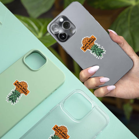 3 Pcs Plays Well with Others Sticker, Upside Down Pineapple Stickers, Aloha Pineapple Vinyl Stickers 3 Inches for Water Bottle, Laptop, Phone, Car, Helmet