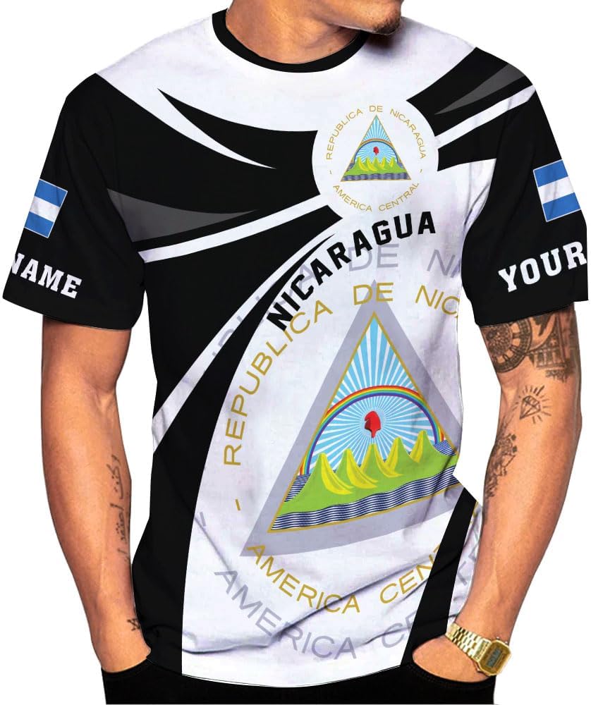 Rivelus Personalized Nicaragua Shirt 3D, Nicaragua Flag Shirts, Nicaraguan Camisas T-Shirt, Unisex Shirts for Men Women