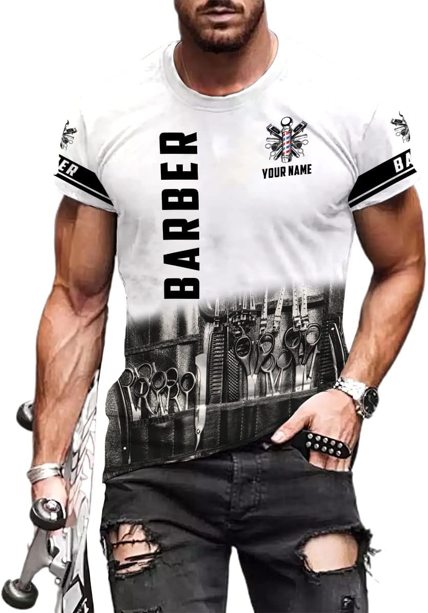 Personalized Name Barber 3D All Over Printed Shirts for Men & Women, Hair Stylist Shirt Gift for Barbershop