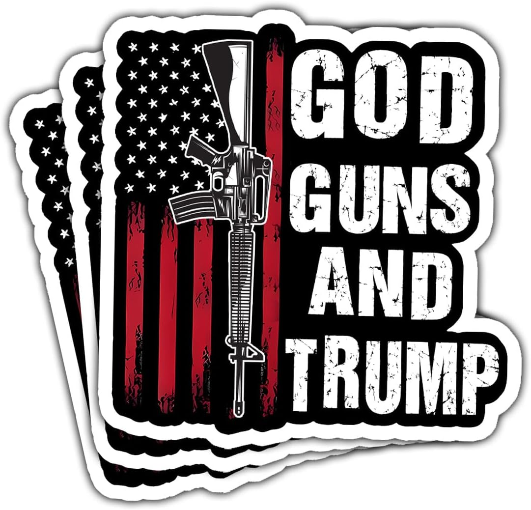 (3 Pcs) God Guns and Trump Sticker, Trump Stickers for Trucks, Trump Stickers for Cars- Decal Stickers for Laptop Water Bottle Phone Car Window Helmet Vinyl Stickers 3 Inches