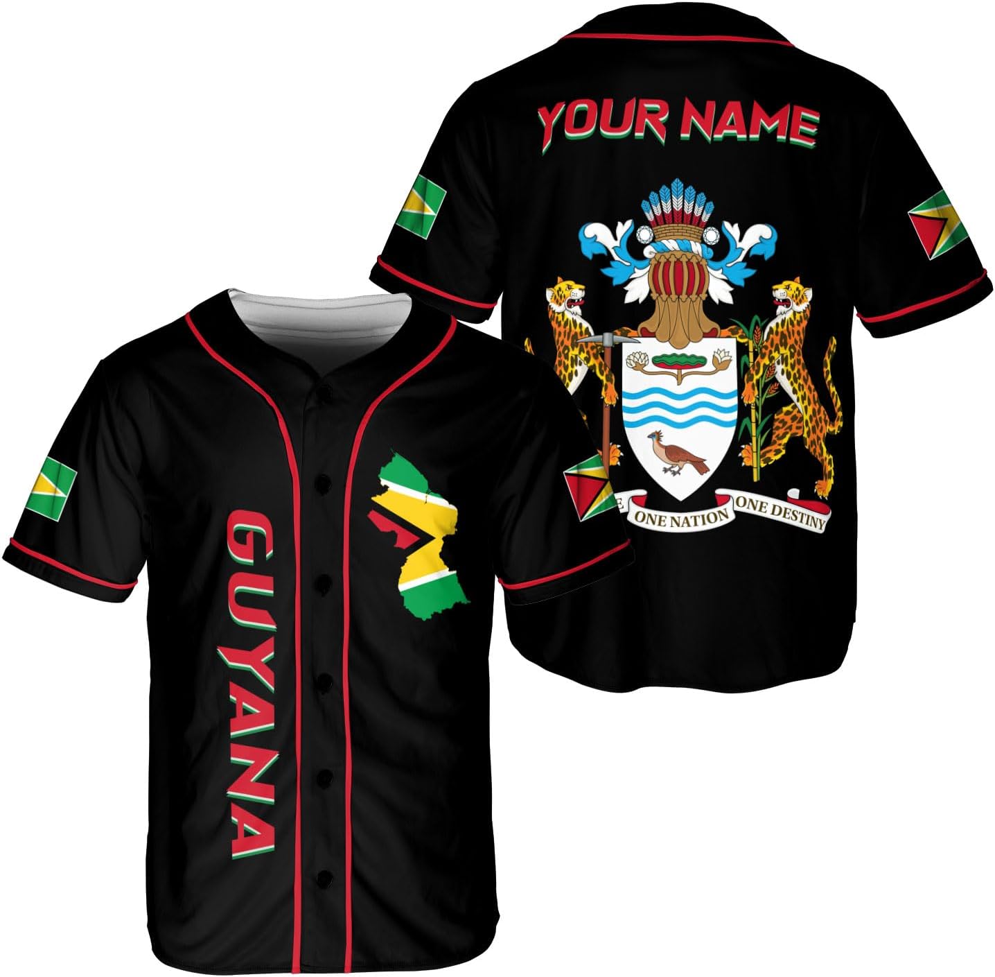 Leeprints Personalized Guyana Baseball Jersey Shirt, GuyaneseFlag Jersey, Guyana Guyanese Pride Jersey for Men and Women