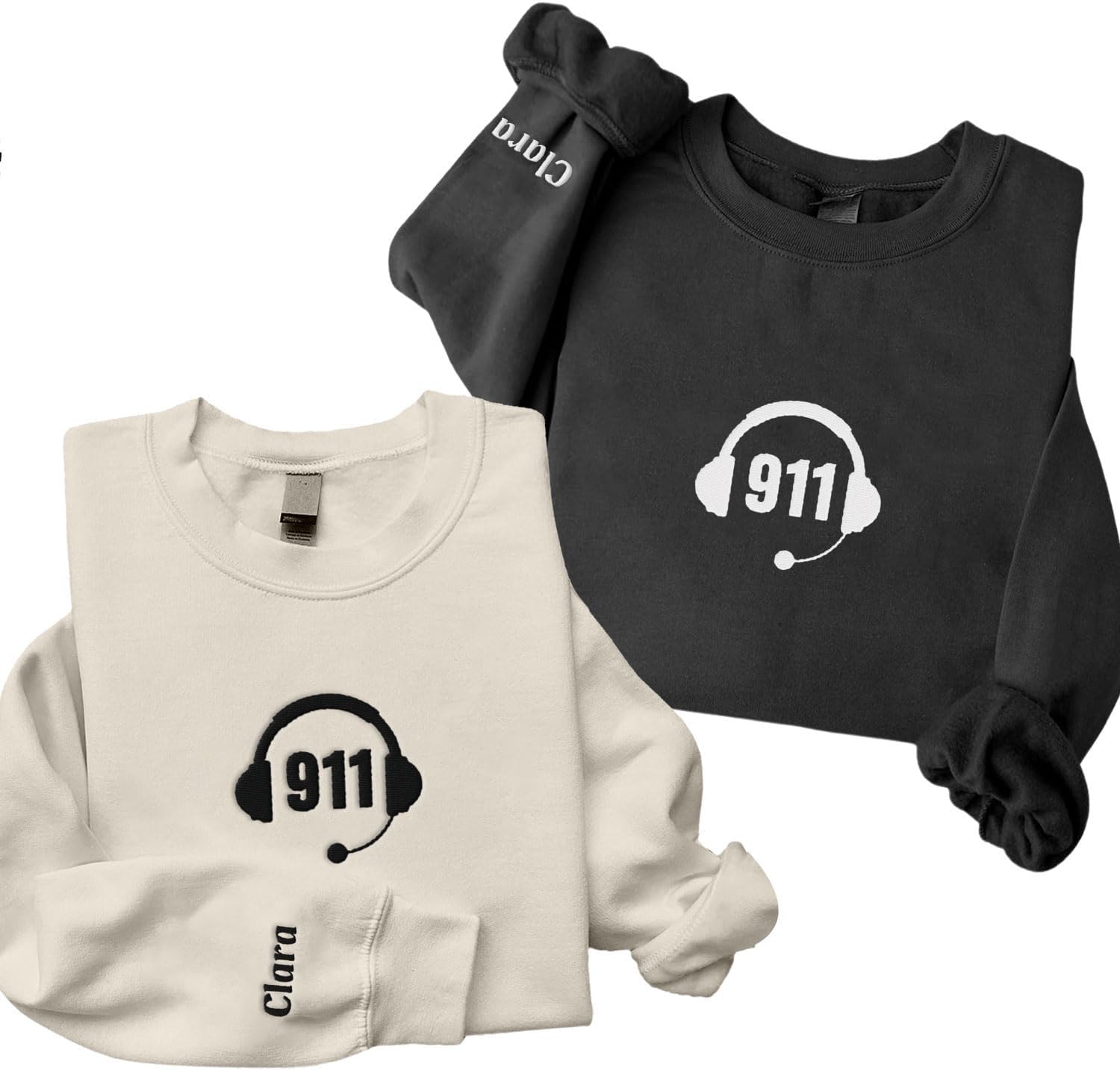 Leeprints Personalized Embroidered Dispatcher 911 Sweatshirt, Pulse Dispatch Embroider Hoodie, Thin Gold Line 911