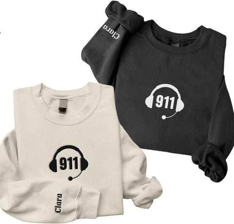 Leeprints Personalized Embroidered Dispatcher 911 Sweatshirt, Pulse Dispatch Embroider Hoodie, Thin Gold Line 911