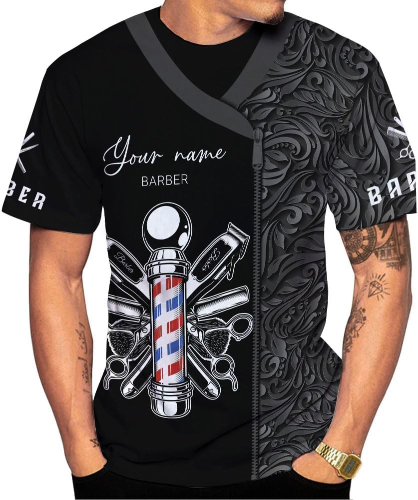 Personalized Name Barber 3D All Over Printed Shirts for Men & Women, Hair Stylist Shirt Gift for Barbershop