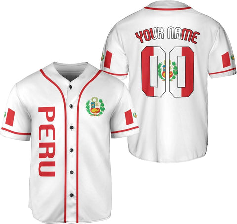 Podagree Personalized Peru Baseball Jersey, Peruvian Proud Flag Jersey Shirt Peru Coat of Arms Peruvian Gift for Men Women