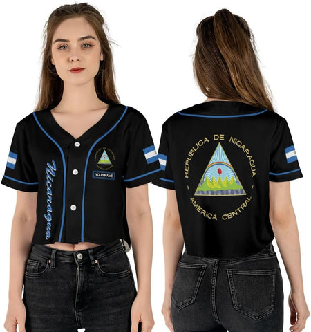 Personalized Nicaragua Baseball Croptop Shirt, Nicaraguan Flag Jersey for Women Jersey Pride