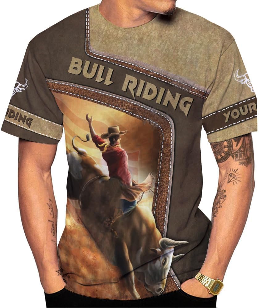 Mostprints Personalized Name Bull Riding Shirt 3D, Rodeo Shirts Bull Biding Shirts for Men and Women, Bull Rider Shirt Gift