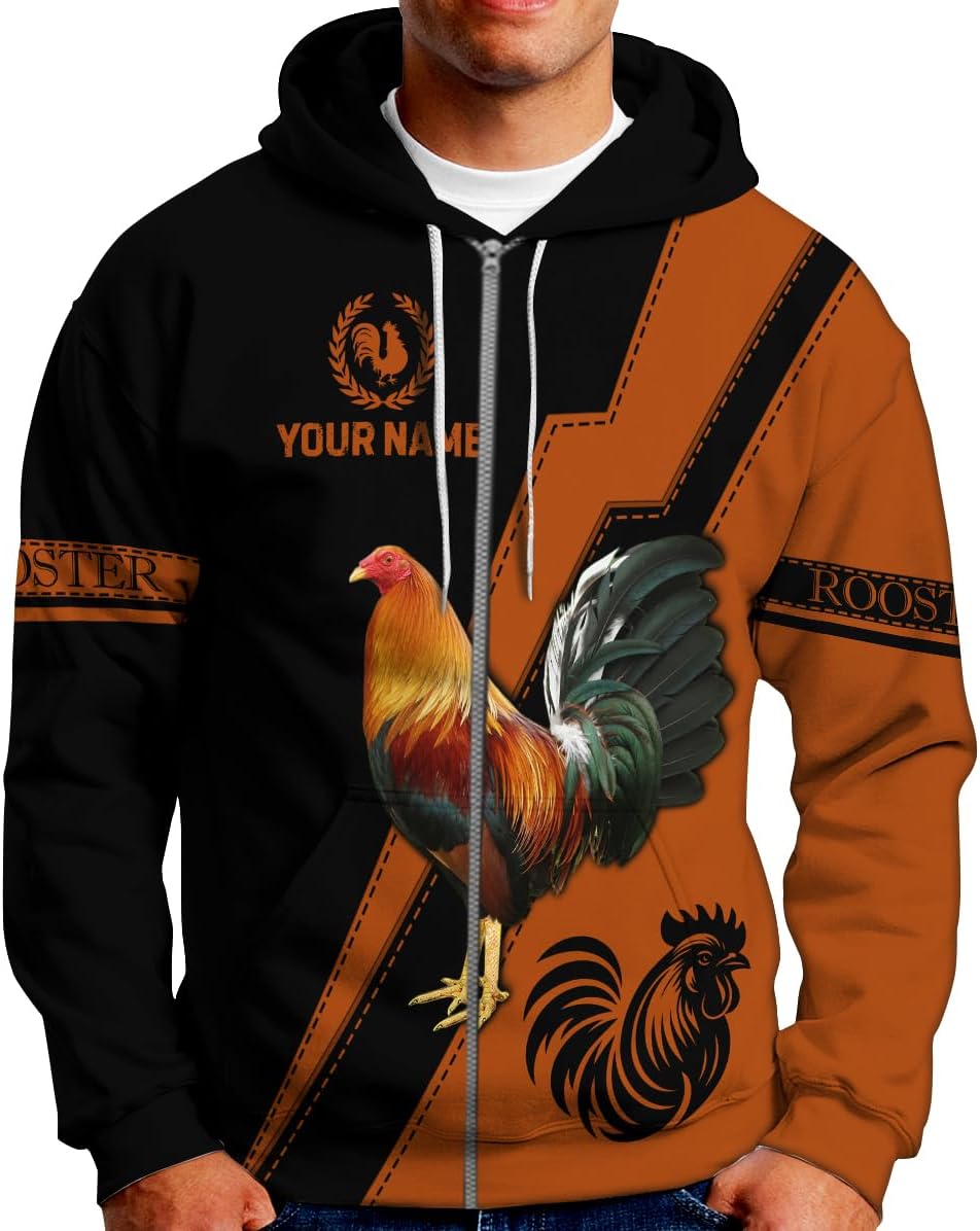 Mostprints Personalized Name Rooster Hoodie 3D, Gallos De Pelea, Chicken Sweatshirt, Chicken Hoodie for Men and Women S-5XL