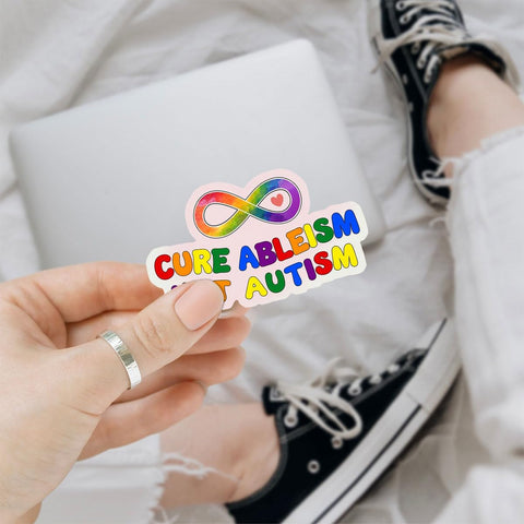 3PCS Cure Ableism Not Autism 3" Sticker , Neurodivergent Autistic Awareness Design, Die Cut Waterproof Vinyl Decal for Laptop, Water Bottle, Tumbler, Phone, Window, Notebook