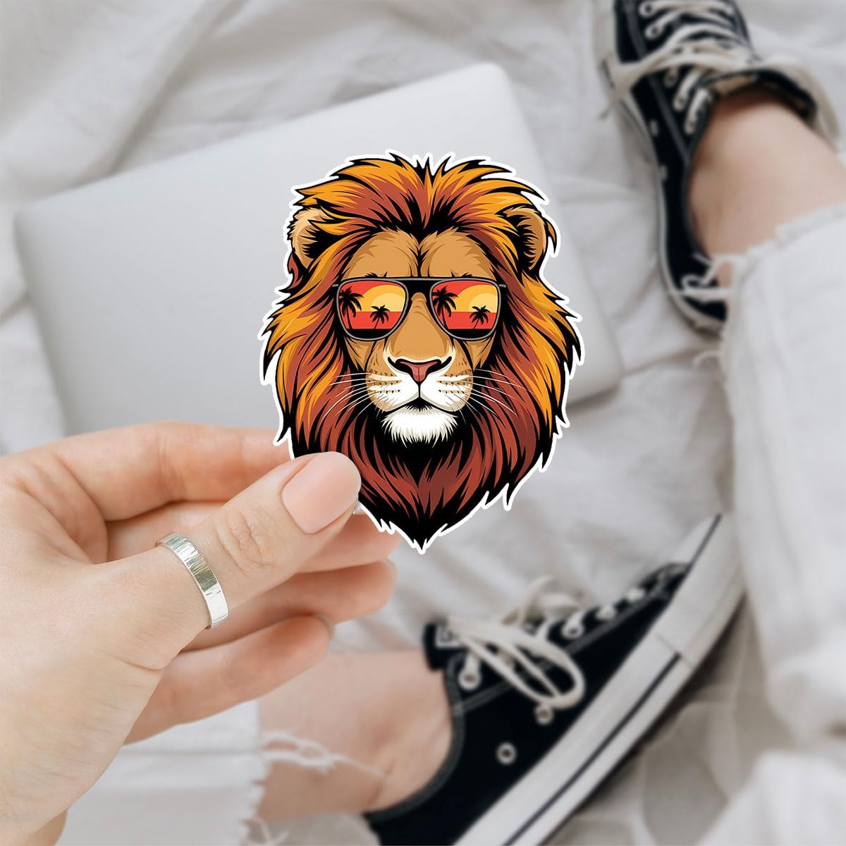 3Pcs Cool Lion with Sunglasses Sticker, Lion Face Bumper Sticker, Lion Head Stickers, Animals Vinyl Sticker Decal, Funny Leo Sticker - Sticker for Laptop Water Bottle Phone Hard Hat 3" (Lion 1)