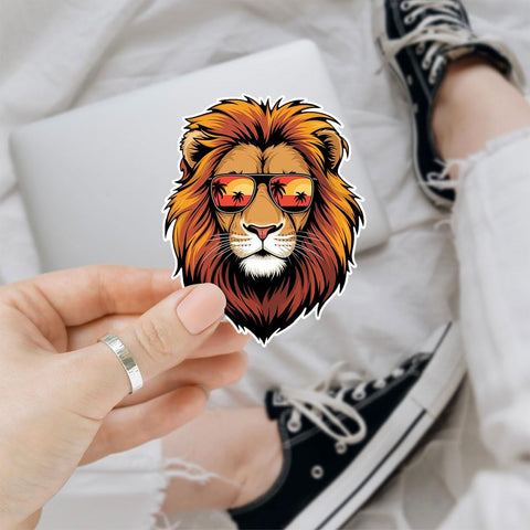 3Pcs Cool Lion with Sunglasses Sticker, Lion Face Bumper Sticker, Lion Head Stickers, Animals Vinyl Sticker Decal, Funny Leo Sticker - Sticker for Laptop Water Bottle Phone Hard Hat 3" (Lion 1)
